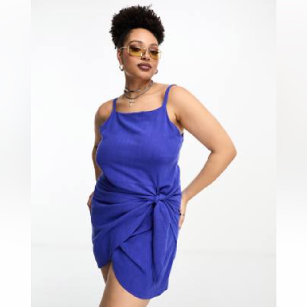 Carmakoma Blue Side-tie Linen Dress